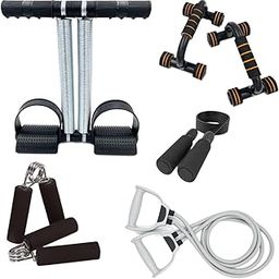 Sixteen Tummy Trimmer, Pushup Bar, Toning Tube with Skipping Rope, and 2 Hand Gripper Gym Exercise Equipment for Home Workout Combo Kit-3