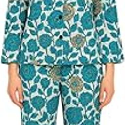 Women's Floral Print Pajama Set, Long Sleeve Top and Pants, Blue and White Rose Pattern-image-94