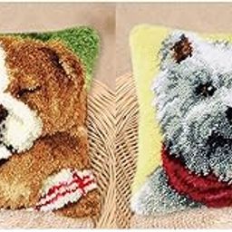 FABLOFT® 2 Set Dog Latch Hook Kits for DIY Pillow Cover Sofa Cushion Cover 43x43cm-picture-24