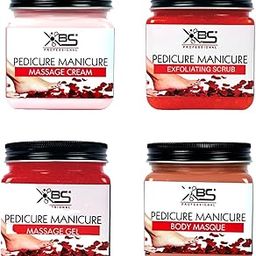 XBS Professional Pedicure Manicure Kit – 4-in-1 Spa Set with Massage Cream, Massage Gel, Exfoliating Scrub & Body Masque – Deep Cleansing, Nourishing & Relaxing Formula – For Hand & Foot Care – 380g Each-7