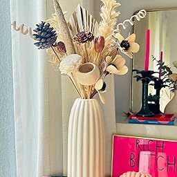Bliss Hohm Ripped Ceramic Flower Vase for Home Decor and Gifting, Ribbed Decorative Vase for Living Room, Pampas Grass Vase, Ceramic Off-White Long Vase (8 Inches, Ripped)-image-56