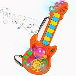 Gooyo GY999-53 Battery Operated Musical Toy Guitar with 8 Keys & 3D Gear & Flash Light Effects for Kids/Baby/Girls/Boys/Gifts/Toddlers | Orange Color, Power Source: 3xAA Battery (Not Included)-13