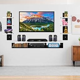 HRIDYA HANDICRAFTS Engineered Wood TV & Set Top Box Unit Stand with Shelves for Books & Decor Display Unit for Living Room, Office, Dining Room, Bedroom, Large (up to 32") (Black-White)-image-54