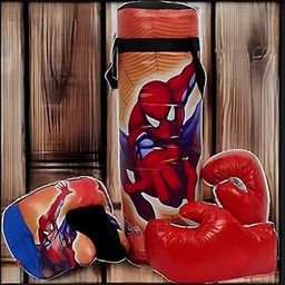 Emutz Boxing Punching Bag KIT with 2 Gloves & 1 Head Guard for Kids Boxing Hanging Bag Boxing Kit, for Kids only (3 to 9 Year) (Red Spider Boxing Kit)-13