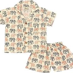 Majesty Unisex Cotton Elephant Printed White Shorts Nightsuit Set for Kids-83