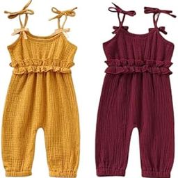 Solid Baby Girls Jumpsuit | Baby Girl Long Romper Cotton Linen Ruffled Strap Pants Clothes | Baby Girl's Solid Jumpsuit | Beautiful Design Jumpsuit-image-71