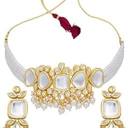 Elegant Gold Plated Kundan Choker Necklace Set For Women (NS100445)-image-40