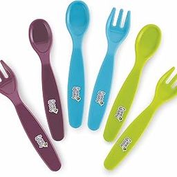 BeeBaby Easigrip Self-Feeding Plastic Spoons and Forks Set. Suitable for Training Toddlers. Cutlery for 6 Months + Babies. Pack of 3. (Blue, Green, and Violet). Made of PP Food Grade, 100% BPA Free.-19
