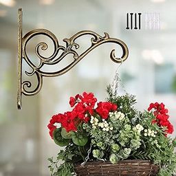 ecofynd 1 Pack Metal Wall Hook Hanging Plant Bracket | Decorative Straight Plant Hanger for Pots, Bird Feeders, Planters, Lanterns, Cotton, Wind Chimes Indoor Outdoor, Brass Antique-image-91