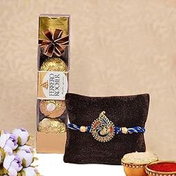 CraftVatika Rakhi Chocolate Gift Combo, Peacock Rakhi Set of 1 for Brother Bhaiya Men Boy, Rakhi with Chocolates Gift Hamper-image-77
