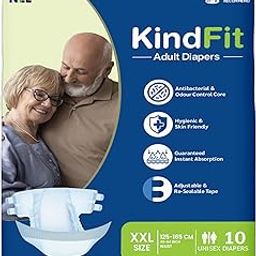 KINDFIT Adult Diapers Tape Style - 10 Count (XXL) | Waist Size 49-64 inch; 125-165 cm with odour lock, Unisex, Leakproof, Wetness Indicator and Anti-Bacterial High Absorbent Core | Pack of-1-image-18