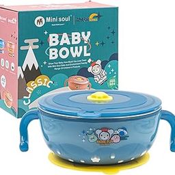 MINI SOUL Space Printed Feeding Bowl with Suction Base for Babies, Anti Leak Lid Container with Ventilation Holes, BPA Free Food Grade Material, 400ml Anti-Skid Bowls with Handles (Pack of 1, Blue)-image-57
