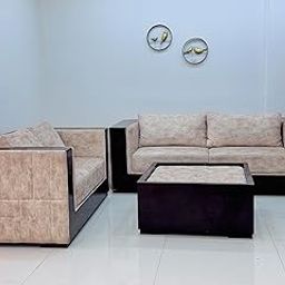 Modern 3-Piece Living Room Set, Beige Velvet Sofa Set with Black Frame, Coffee Table, Contemporary Design-10