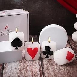 AuraDecor Playing Card Theme Pillar Candle Set - Spade, Heart, Club, and Diamond Design - Home Decor & Gift Set-image-69