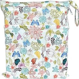 Hibaby Wet Dry Bag Baby Cloth Diaper Nappy Bag Reusable With Two Zippered Pockets (Bloom)-12