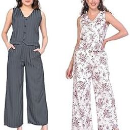 Viscose Top and Pant Cord Set for Women | Comfortable and Relaxed Two Piece Combo Matching Co-ord Set | Casual Wear, Nightwear & Sleepwear [2 in 1]-picture-14