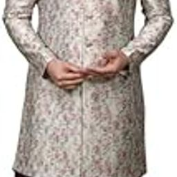 Men's Kurta Indo-Western Sherwani Churidar Set, Green Jacquard, Woven Regular Fit Mandarin Collar Long Sleeves-image-30