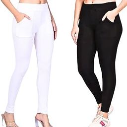 Women’s Stretchable Cotton Lycra Jeggings with Side Pockets – Black & White Combo for Casual & Office Wear-image-87