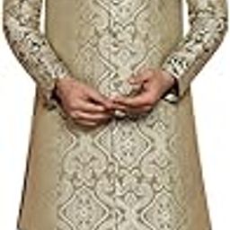 Mens Kurta Sherwani Trouser Set Silk Blend Jacquard, Indo-Western Mens Wear, Green-image-87