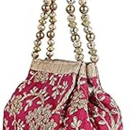 Heart Home Polyester Embroidered Woman Potli Bag, Pink - CTHH15134-image-17