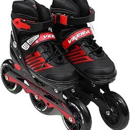 Veera Extra Large Size Inline Skates | 3 Wheels Adjustable Skating Shoes for Unisex Kids | 100 mm PU Wheels with ABEC-9 Bearing | Age Group 18 to 21 Years | Red-10