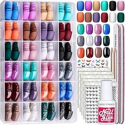 THR3E STROKES 24Pack Short Press On Nails, 576Pcs Short Round Press On Nails, Short Matte Press On Nails, Short Glossy Press On Nails, Short Fake Nails With Nail Glue(S6554)-13