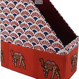 INDHA Hand-Crafted and Special Handmade Magazine Holder with Rajasthani Block Print and Camel Embroidery on Silk. (Camel Embroidery on Silk)-21