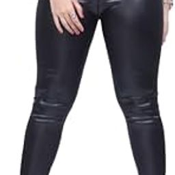 Lalaji Garments Women's Black Faux Leather Leggings, PU Leather Pants, Stretch Leg Pencil Thin, Black-picture-2