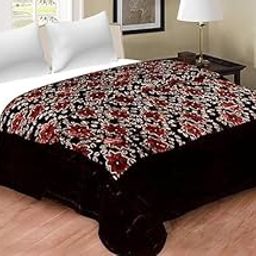 ComfyCozi Velvet Cloth Double Bed Quilt Jaipuri Razai Maroon Shaneel Rajai/Floral Print Design with Gold Print Quilts Blankets for Home-image-29