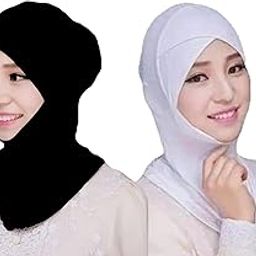 Viscose Blend Stretchable Under Female Hijab Ninja Cap Combo Pack Of 2 (Black & White)-image-7