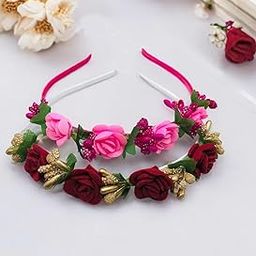™ Flower Hair Band For Baby Girls/Flower Head Band,Bridal Hair Band For Women Pack-02, Color- Pink & Maroon-image-28