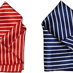 Men’s Pocket Square Set – Red & Navy Blue with White Stripes – Premium Satin Handkerchief Combo for Suit & Blazer-image-71