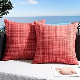 UGASA Outdoor Waterproof Throw Pillow Covers Pack of 2 Patio Water Resistant Pillow Cases Summer Woven Texture Decorative for Outside Garden Porch Yard Bench Tent 20x20 Inch, Red-image-79