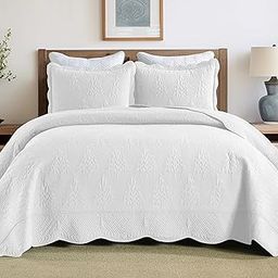 MarCielo 3-Piece Christmas Quilt 100% Cotton Oversized Bedspread Lightweight Coverlet Embroidery Christmas Tree Pattern Bedding Set (TC Bright White, Oversized King (118"x106"))-image-40