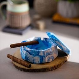 Hextray Cloud - Hexagonal Geometric Ashtray for Indoor, Outdoor, Car, Office or Home Decor (White & Blue)-9