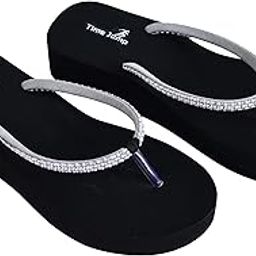 Women's Platform Flip Flops with Rhinestone Straps, Comfort Wedge Sandals-image-59