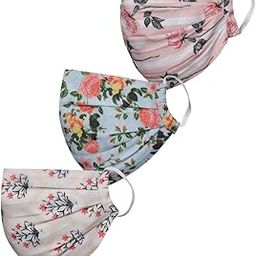 VASTRAMAY Unisex 2 -Ply Floral Printed Reusable Anti-Pollution Comfortable Half Face, Ear Loop Welness Masks in Pink - Pack of 3-1