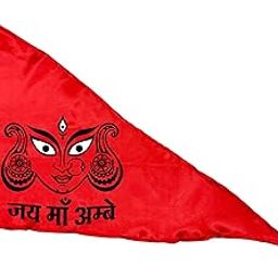 La Jarden Navratri flag 26x40 inches Jai Mata di, Ambe Maa, Triangle shape Two color printed, Durga Maa Flag, Sherawali Flag for Navdurga beautiful flag for garbas (Pack of 1) RED-25