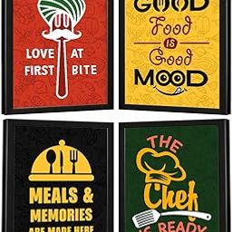 Chaka Chaundh Acrylic Restaurant Wall Posters - Kitchen Quotes Decor Framed - Dining Wall Hanging - Set of 4 (14 X 11 Inches, Multicolor)-image-26