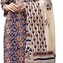 Women Blue Cotton Screen Print Unstitched Suit Set_FREE SIZE-image-90