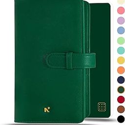 NEORAH — PETITE Notebook SLEEVE with Loop + Dotgrid JOURNAL | Faux Leather Sleeve + Penloop | 2 Front 1 Back compartment | 4 Card Slots | 2 BookMarks | Gift Box— Fits any PETITE Softcover Moleskine Hobonichi Midori Stalogy Notebook Planner Organizer Agenda Journal–DARK GREEN-6