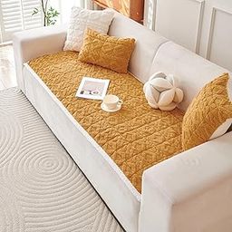 HOKIPO 'Italian Caelora' Luxury Jacquard Plush Sofa Cover Mat | Make Your Own Sofa Cover Set, Mat Length 70(D) x 170(L) cm, Honey Yellow (AR-5958-YLW)-image-74