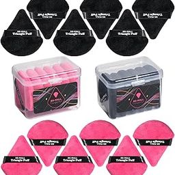 BS-MALL Triangle Powder Puff - Washable Reusable Bake Loose Cosmetic Foundation Sponge Mineral (Pink & Black) Pack of 12-image-54