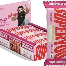 Superyou Strawberry Protein Wafer Bars (Pack Of 10)|10 Gram Protein, 3 Gram Fiber, No Added Sugar|Yeast Fermented Protein|Energy Bars|Crunchy Wafer Bar|100% Vegetarian|No Palm Oil|400 Gram-20
