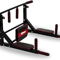 KENIT 3 in 1 Heavy Duty Multifunctional Pull Up Bar for Wall Mounting, Dip Station for Home Training, Weight Capacity 200kg (Red & Black)-0