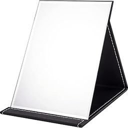 DIVOX 1 PCS Portable Folding Makeup Mirror, Frameless PU Leather Vanity Mirror with Stand for Desk Table Camping Travel Personal Mirror Tabletop Hand Mirrors Princess Square-3