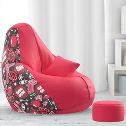 Biggie Bean Bag with Beans Filled 4XL Bean Bag with Free Cushion and Footrest - Official : DesignDrape Combo (Matching Color : Printed, Girl Gun - H - Pink)-20