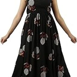 Women's Printed Fit and Flare Maxi Dress A line Sleeveless Gown Anarkali Gown for Women's and Girls Black-XLarge-picture-15
