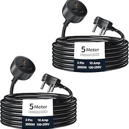 Hoteon Extension Board with 5 Meter Heavy Duty Long Wire Cord, Single Outlet Socket 2500W 10A Expandable Electric Extension, 3 pin Extension Cord (5M/ Black) - 2Pcs-23