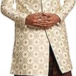 Men Men's Beige And Coffee Brown Silk Blend Sherwani Set-27